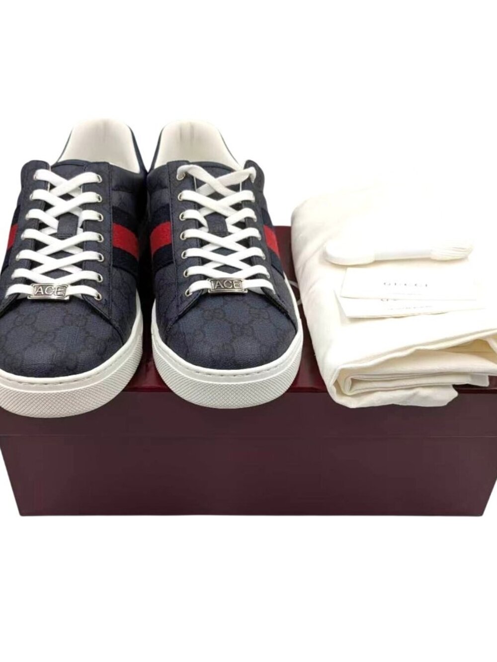 Gucci Men’s Ace GG Supreme Monogram Web Sneakers Dark Blue UK9.5 760775 - Picture 13 of 14